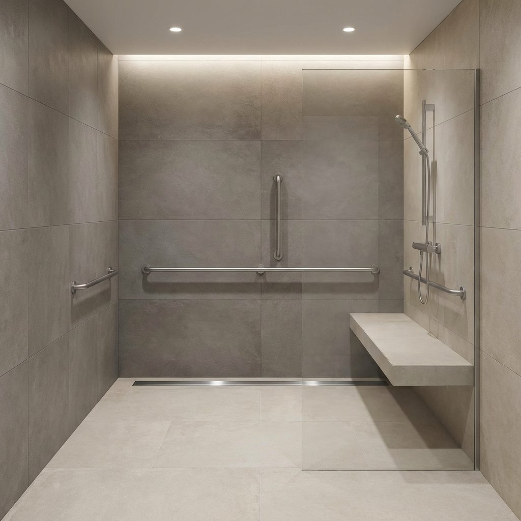 Curbless walk-in shower design inspiration near Brookline, MA — low-threshold entry